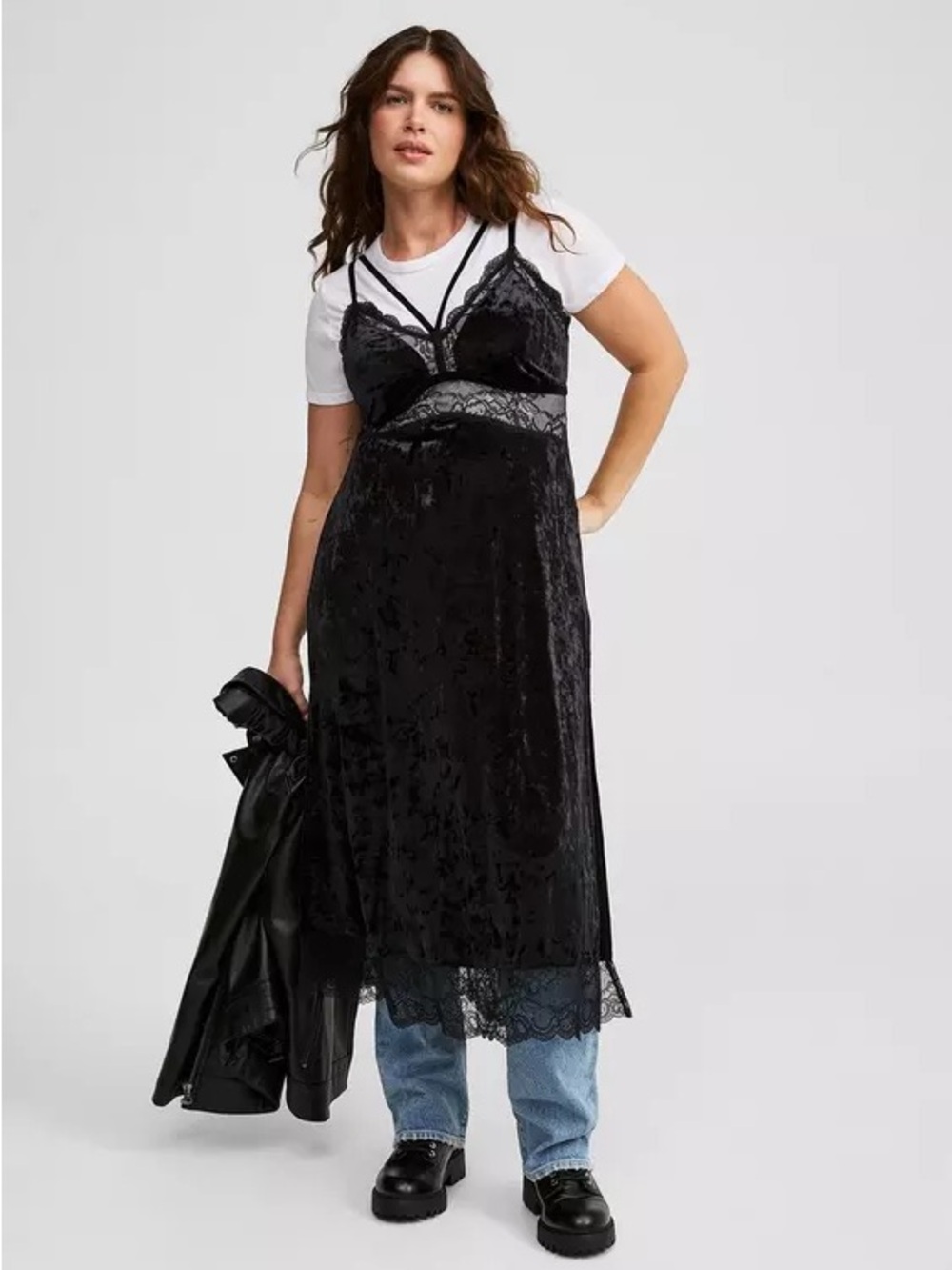 NWT Torrid Velour Lace Maxi Slip Dress Black Crushed Velvet Lingerie Nightgown 1 - Picture 4 of 13